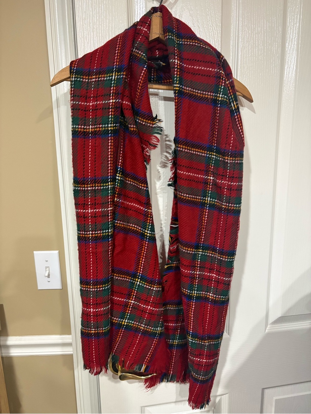 Merona Red Plaid Fringe Poncho Shawl